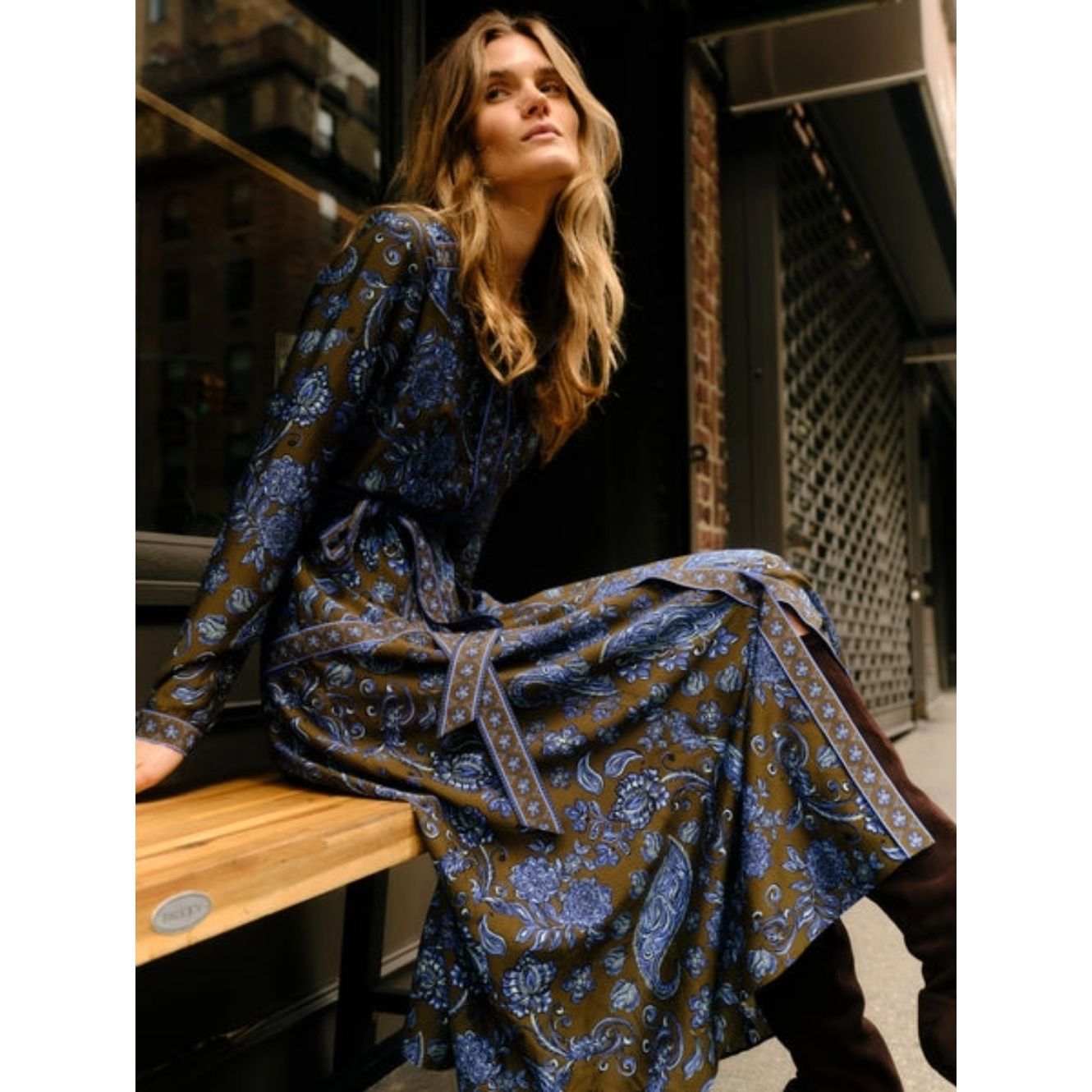 Cartolina Helene Silk Blend Belted Button Up Midi Dress In Cedar Hill Paisley S
